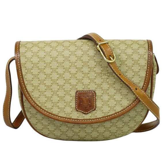 CELINE Macadam PVC Shoulder Crossbody Bag Beige Brown Gold - Picture 1 of 15